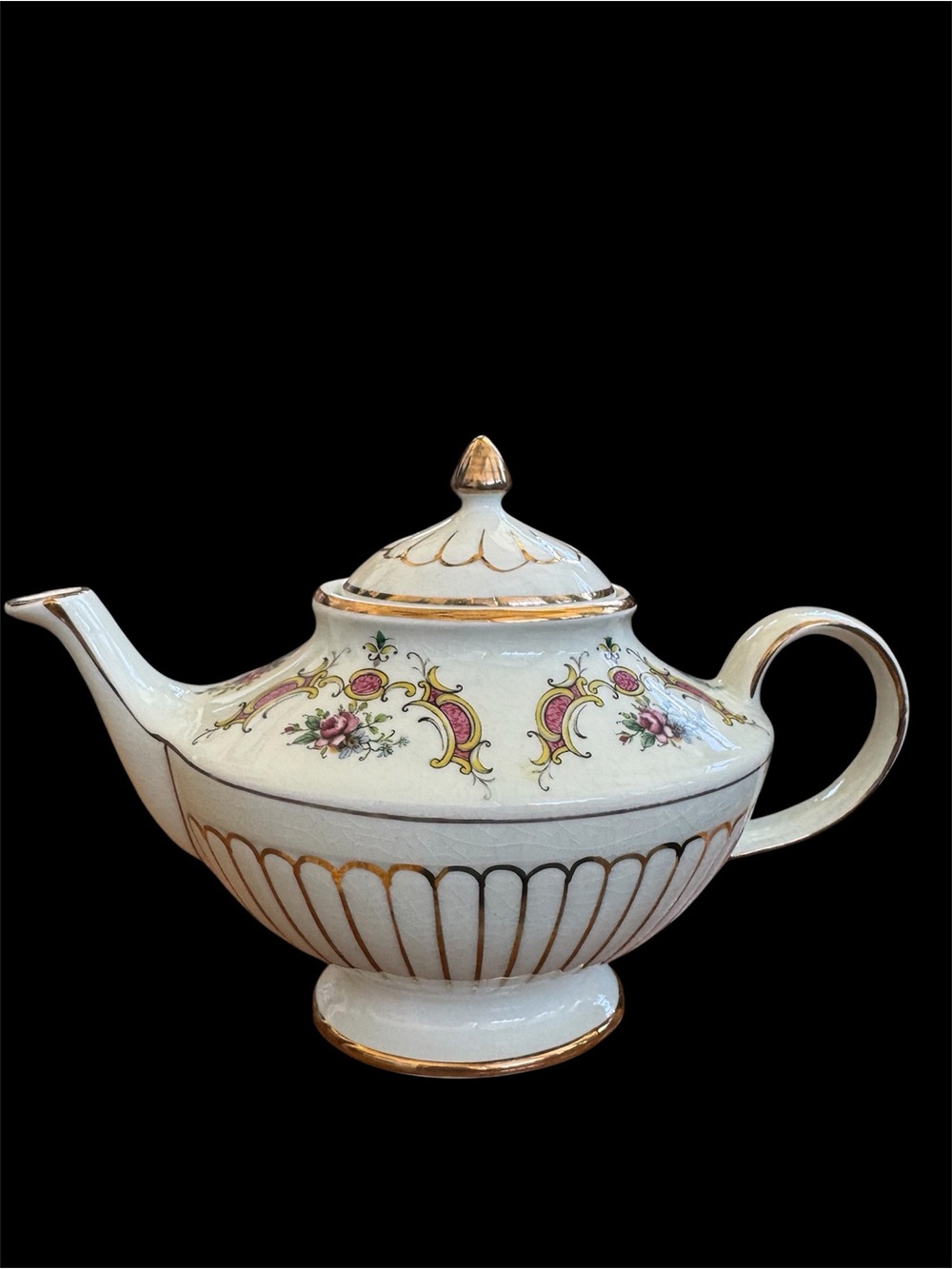 Vintage English “Arthur Wood” Genie Style Teapot. Ceramic Body with Gold Trim.